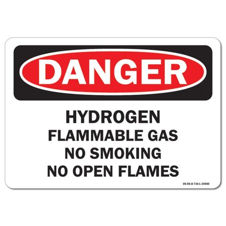 SIGNMISSION OSHA, Hydrogen Flammable Gas No Smoking or Open Flames, 14in X 10in Rigid Plastic, P-1014-L-19400 OS-DS-P-1014-L-19400